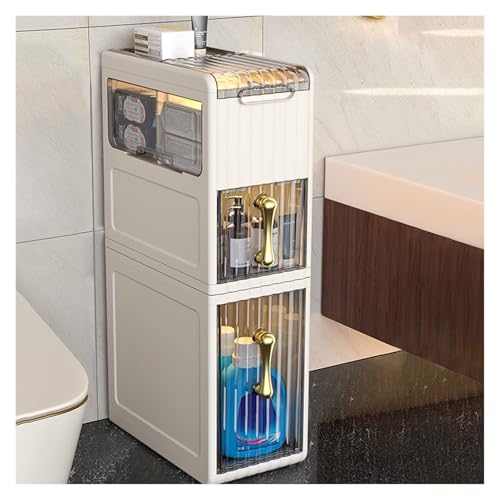 Failjierue Dünner Badezimmer-Bodenschrank, mehrstöckiger, freistehender Organizer mit Schublade, Eckschrank für Toilettenpapier, Handtücher und Toilettenartikel, Aufbewahrungsmöbel(3-Tiers) von Failjierue