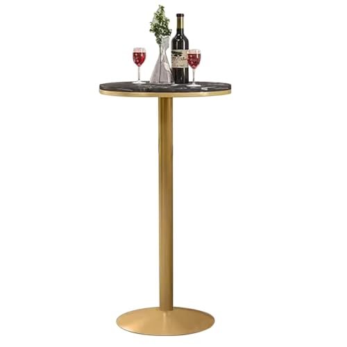 Failjierue Runder Bartisch mit Marmorplatte – Weißes Bistro-ESS- und Cocktail-Gedeck, Kneipentisch in Thekenhöhe for die Frühstücksecke, das Café oder kleine Räume(Black,55x105cm) von Failjierue