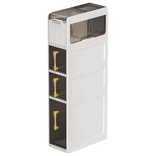 Failjierue Schmaler Badezimmer-Bodenschrank – freistehendes Organizer-Rack mit Schublade, Kleiner Eckschrank für Badezimmer, Schlafzimmer, Küche, schmales Regal, Heimorganisation(4-Tiers) von Failjierue