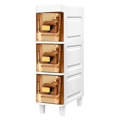 Failjierue Schmaler Lagerschrank mit Rädern – Hoher, wasserdichter Badezimmer-Organizer, Toilettenpapierhalter und durchsichtige Schubladen for kleine Räume(Brown,3-Tiers) von Failjierue