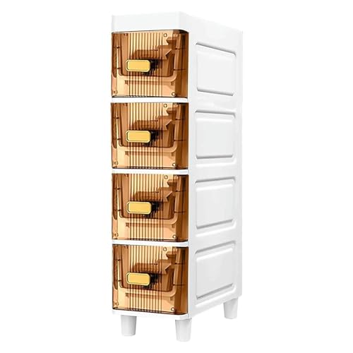 Failjierue Schmaler Lagerschrank mit Rädern – Hoher, wasserdichter Badezimmer-Organizer, Toilettenpapierhalter und durchsichtige Schubladen for kleine Räume(Brown,4-Tiers) von Failjierue