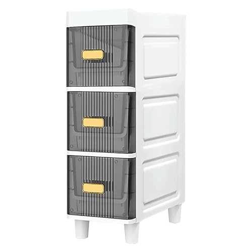 Failjierue Schmaler Lagerschrank mit Rädern – Hoher, wasserdichter Badezimmer-Organizer, Toilettenpapierhalter und durchsichtige Schubladen for kleine Räume(Gray,3-Tiers) von Failjierue