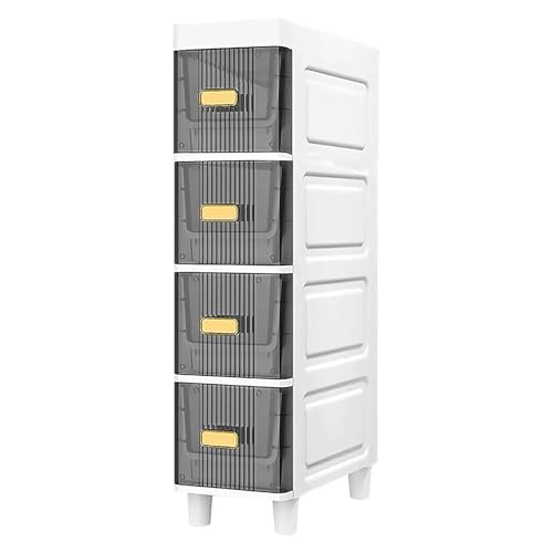 Failjierue Schmaler Lagerschrank mit Rädern – Hoher, wasserdichter Badezimmer-Organizer, Toilettenpapierhalter und durchsichtige Schubladen for kleine Räume(Gray,4-Tiers) von Failjierue