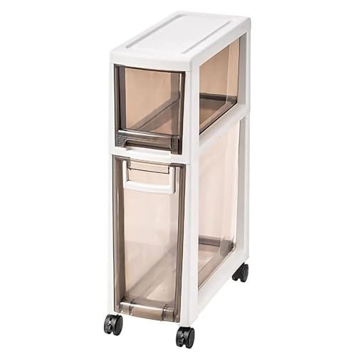 Failjierue Schmaler Lagerschrank mit Rädern – schmaler vertikaler Boden-Organizer for Badezimmer/Schlafzimmer/Wäscherei, stapelbare Schubladen aus durchsichtigem Kunststoff(Gray,2-Tiers) von Failjierue