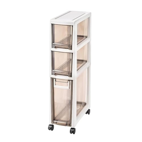 Failjierue Schmaler Lagerschrank mit Rädern – schmaler vertikaler Boden-Organizer for Badezimmer/Schlafzimmer/Wäscherei, stapelbare Schubladen aus durchsichtigem Kunststoff(Gray,3-Tiers) von Failjierue