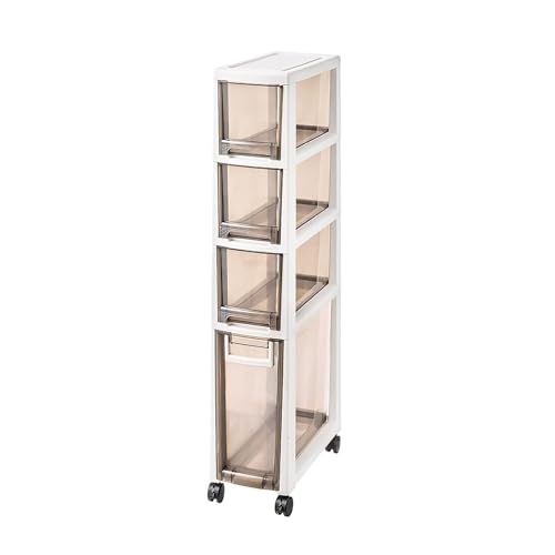 Failjierue Schmaler Lagerschrank mit Rädern – schmaler vertikaler Boden-Organizer for Badezimmer/Schlafzimmer/Wäscherei, stapelbare Schubladen aus durchsichtigem Kunststoff(Gray,4-Tiers) von Failjierue