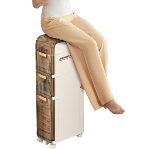 Failjierue ‌Schmaler freistehender Badezimmerschrank mit durchsichtigen Schubladen und Rollen – Eck-Organizer for Handtücher, Toilettenpapier – Passend for kleine Küchen/Waschküchen(Width 25cm) von Failjierue