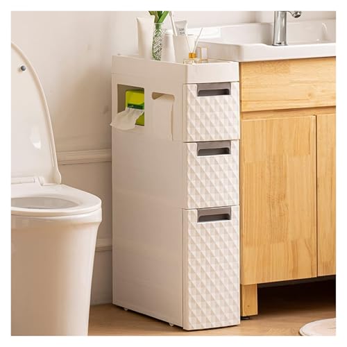 Failjierue Schmaler hoher Badezimmer Unterschrank mit 2/3/4 Schubladen und Eckregalen Weißer Aufbewahrungs Organizer mit Rollen for kleine Räume Toilettenpapier Handtuch und Bad-Organizer(3-Tiers) von Failjierue