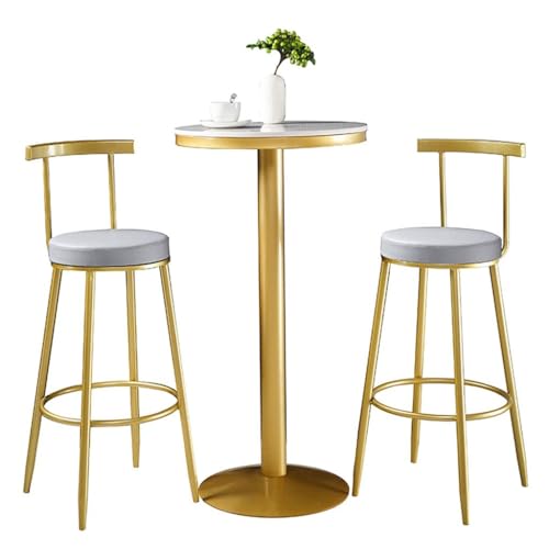 Runder Marmor-Bartisch – Goldfarbener Metallfuß, Ess- und Arbeitsfläche in Thekenhöhe for Küche, Wohnzimmer oder Büro, Laptop-freundlich, Hocker/Dekor nicht im Lieferumfang enthalten(55x75cm) von Failjierue