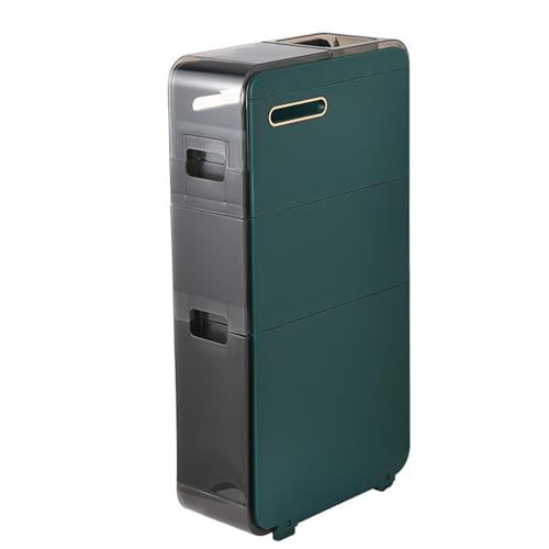 Toiletten Badezimmer Aufbewahrungsschrank schmaler freistehender Unterschrank mit 2/3/4 Ebenen durchsichtigen Schubladen und Rollen schmaler vertikaler Organizer for kleine Räume(Green,3-Tiers) von Failjierue