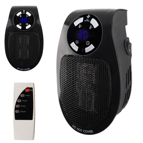 500W Steckdosen Heizlüfter Mini Heizung, FainFun MiNi Heater Steckdose, Steckdosenheizung Keramik Leise 500W mit Fernbedienung, Mini Heizgeräte mit 2 Ventilationsstufen, Thermostat, Timer(Schwarz) von FainFun