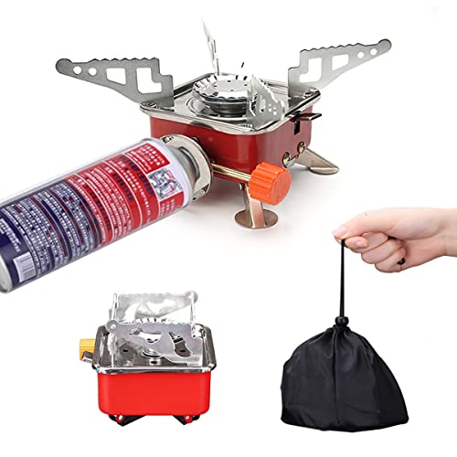 Campingkocher mit Piezozündung, FainFun Gas Campingkocher Klein Faltbar Edelstahl Tragbarer Outdoor Gaskocher Mini Winddicht Camping Gaskocher Gasbrenner für Camping Trekking Outdoor Picknick(Quadrat) von FainFun