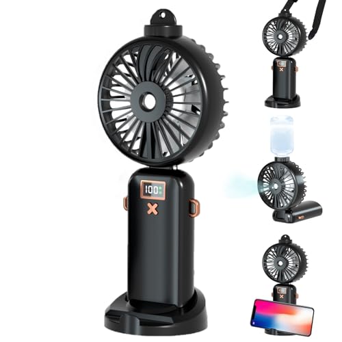 FainFun Handventilator Wasserkühlung, 5000mAh Handventilator mit Wasser USB, 5-Gang einstellbar, Taschenventilator, Faltbarer Tragbarer Mini Ventilator mit Wasser für Büro, Einkaufen, Reisen(Schwarz) von FainFun