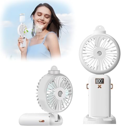FainFun Handventilator Wasserkühlung, 5000mAh Handventilator mit Wasser USB, 5-Gang einstellbar, Taschenventilator, Faltbarer Tragbarer Mini Ventilator mit Wasser für Büro, Einkaufen, Reisen(Weiß) von FainFun