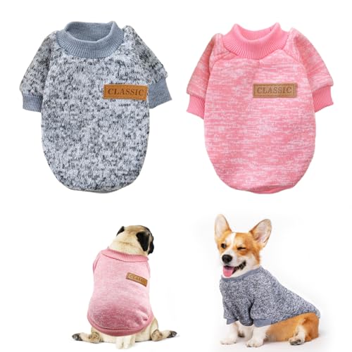 FainFun Hundepullover für Große Hunde, 2 Stück Hundepullover Mittelgroße Hunde für Winter, Hundepullover Mittelgroße Hunde für Katzen, Hundekleidung, (Rosa Grau XL) von FainFun