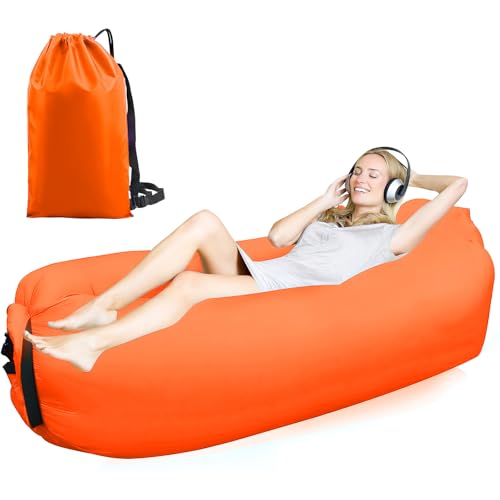 FainFun Luft Sitzsack, Luftsofa Outdoor Camping, Aufblasbarer Sessel, Aufblasbares Strandsofa, Mit dem Portable Package (Orange, M) von FainFun
