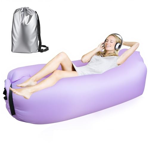 FainFun Luft Sitzsack, Luftsofa Outdoor Camping, Aufblasbarer Sessel, Aufblasbares Strandsofa, Mit dem Portable Package (Hellviolett, Verdicken, L) von FainFun