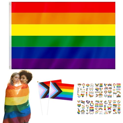 FainFun Regenbogenflagge Pride Sticker Set, Lebendige Farbe LGBTQ Flagge Gay Rainbow Flag, UV-Beständig Doppelnähte Sind Nicht Leicht zu Reißen, Kann Aufgehängt und Drapiert Werden von FainFun