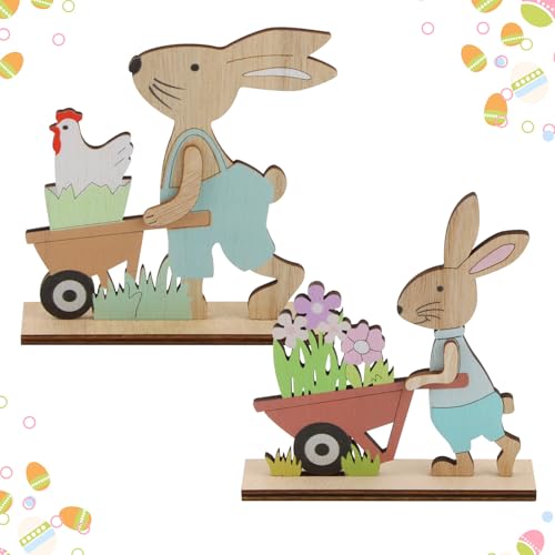 Osterdeko Hasen Holz, FainFun 2er Pack Aufsteller für Ostern, Hasen Deko für Den FrüHling, Drinnen und DraußEn, Osterdeko Holz，Osterdekoration Garten (Blau) von FainFun
