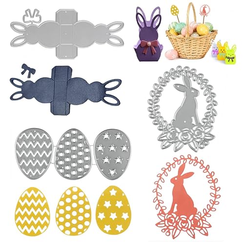 Ostern Stanzschablonen, FainFun 3 Stück Stanzformen Ostern aus Metall, Stanzschablone Ostern Hase Box Osterei Hasengirlande, Ostern Prägeschablonen Set für Scrapbooking, Grußkarten, Einladungen von FainFun