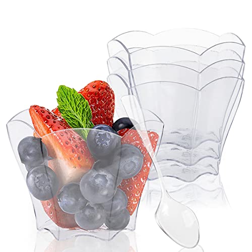 FainFun Wiederverwendbar Dessertbecher, 50 Stück 70ml Mini Dessertbecher, Transparent Plastik Desserttassen mit Löffel, Dessertbecher Set für Hochzeiten, Geburtstage, Partys von FainFun