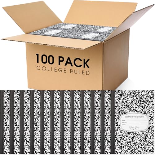 Fainne 100 Pack Wide Ruled Composition Notebooks A5 Composition Book Bulk 5.5 x 8.3 Inches 30 Sheets Wide Ruled Marble Cover Journal Notebooks for College Office School Supplies (Black) von Fainne