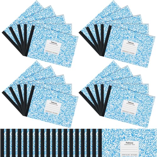 Fainne 20 Pieces Composition Notebooks College Ruled 80 Pages Half Size Wide Ruled 4-7/8 x 7-1/2" Composition Books 11/32" Spacing Assorted Primary Covers Bulk (Light Blue) von Fainne