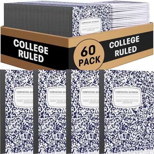 Fainne 60 Pack B5 Composition Notebooks Bulk 7.5 x 9.75'' College Ruled Composition Notebooks 50 Sheets (100 pages) Marble Covers Notebook for School Classroom Office Supplies (Blue) von Fainne