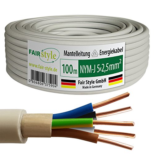 Fair Style 100m NYM-J 5x2,5 mm² Mantelleitung Feuchtraumkabel Elektrokabel Kupfer Made in Germany von Fair Style