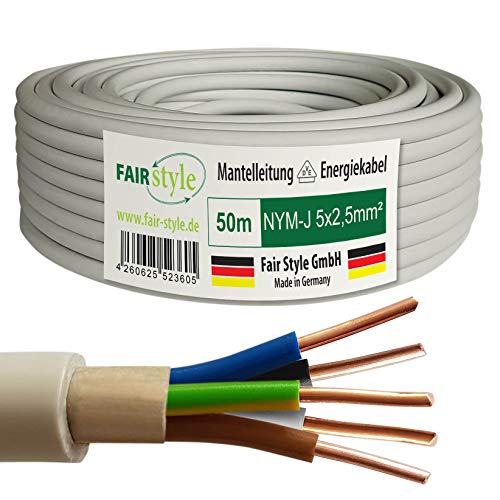 Fair Style 50m NYM-J 5x2,5 mm² Mantelleitung Feuchtraumkabel Elektrokabel Kupfer Made in Germany von Fair Style