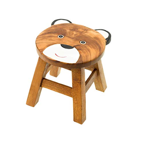 Kinderhocker, Schemel, Kinderstuhl massiv aus Holz mit Tiermotiv Bär Natur, 25 cm Sitzhöhe für unsere Kindersitzgruppe von FairEntry