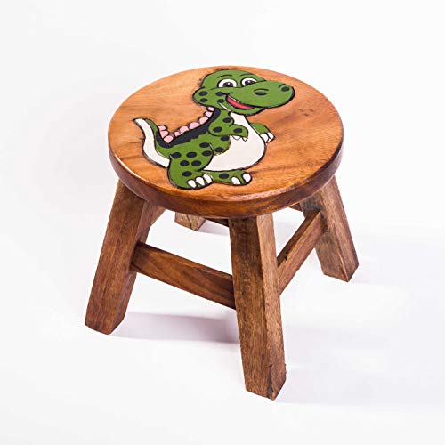 Kinderhocker, Schemel, Kinderstuhl massiv aus Holz mit Tiermotiv Dinosaurier, 25 cm Sitzhöhe für unsere Kindersitzgruppe von FairEntry