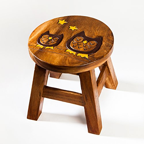 Kinderhocker, Schemel, Kinderstuhl massiv aus Holz mit Tiermotiv Eule, 25 cm Sitzhöhe für unsere Kindersitzgruppe von FairEntry