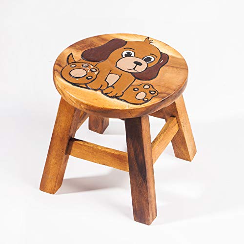 Kinderhocker, Schemel, Kinderstuhl massiv aus Holz mit Tiermotiv Hund , 25 cm Sitzhöhe für unsere Kindersitzgruppe von FairEntry