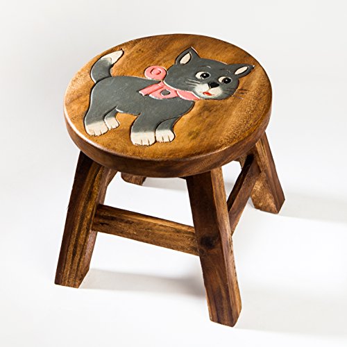 Kinderhocker, Schemel, Kinderstuhl massiv aus Holz mit Tiermotiv Katze , 25 cm Sitzhöhe für unsere Kindersitzgruppe von FairEntry