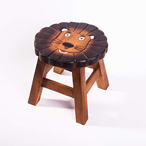 Kinderhocker, Schemel, Kinderstuhl massiv aus Holz mit Tiermotiv Löwe, 25 cm Sitzhöhe für unsere Kindersitzgruppe von FairEntry