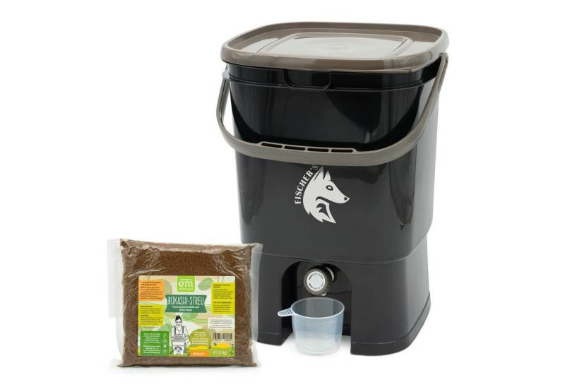 FairFox Komposter FairFox Bokashi-Set – Küchenkomposter mit Zubehör & EM-Starterpaket, (Set mit Bokashi Streu, Bokashi-Komposter-Set mit Zubehör zur Fermentation), Mit Zubehör & Streu – nachhaltiger Küchenkomposter von FairFox
