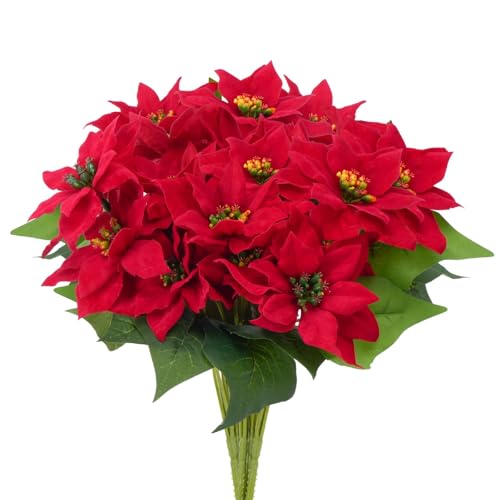 Fairblo 4 PCS Künstliche Weihnachtsstern Blumenstrauß Rot Kunstblumen Weihnachten Deko Seide Blumen für Zuhause Vase Tisch Innen- und Außenbereich Weihnachtsdeko von Fairblo