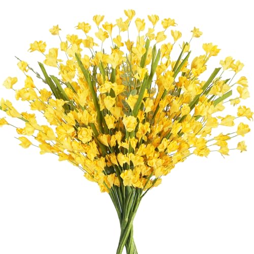 Fairblo 6 Stück Künstliche Blumen Forsythie aus Krepppapier Artificial Blumen 80cm Blumenstrauß Künstlich Frühling Forsythia für Heimdekoration Tischdeko Hochzeit (Gelb) von Fairblo