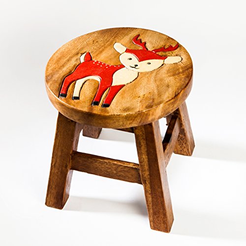 Kinderhocker, Schemel, Kinderstuhl massiv aus Holz mit Tiermotiv REH, Hirsch , 25 cm Sitzhöhe für unsere Kindersitzgruppe von Fairentry