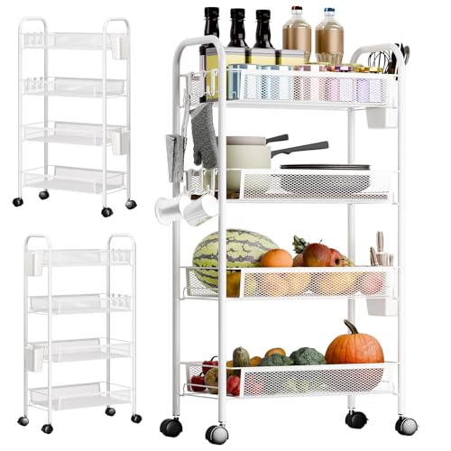 Fairnull 5-Stöckiger Stapelbarer Obst- Und Gemüseaufbewahrungskorb Mit Rädern, Schlanker Rollwagen, Drahtkorb-Organizer Für Küche, Speisekammer, Badezimmer Und Waschraum (Weiß) von Fairnull