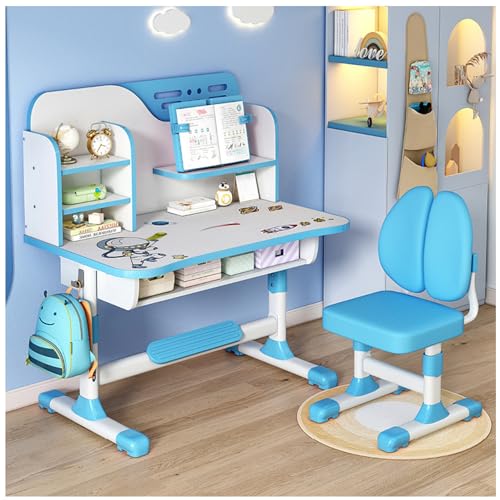 Fairnull Kinder-Tisch- und Stuhl-Sets, Kinder-Studientisch, höhenverstellbarer Kinder-Schul-Studientisch, Stuhl-Set, Astronauten-Muster, ergonomischer Schreibtischstuhl, verbreiterter Blau von Fairnull