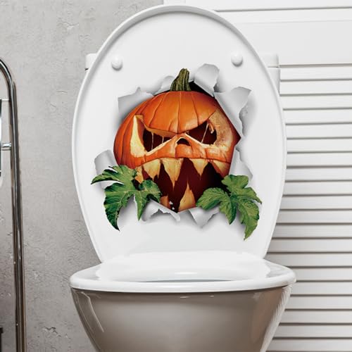 Fairnull WC Aufkleber Abnehmbare WC Aufkleber Spooky Kürbis Toilettensitz Deckel Aufkleber Abnehmbare Selbstklebende Badezimmer Wandaufkleber DIY Wasserdicht WC Aufkleber Orange von Fairnull