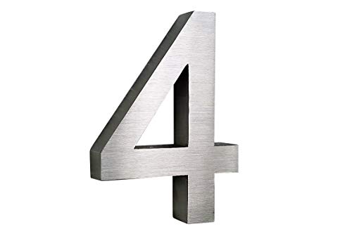 3D Hausnummer 4 Edelstahl Arial rostfrei witterungsbeständig 3D Effekt in 25cm Höhe und 3cm Tiefe XXL Größe! aus gebürstetem Edelstahl V2A ALLE erhältlich: 0,1,2,3,4,5,6,7,8,9,A,B,C,D von Fairpreis-Design