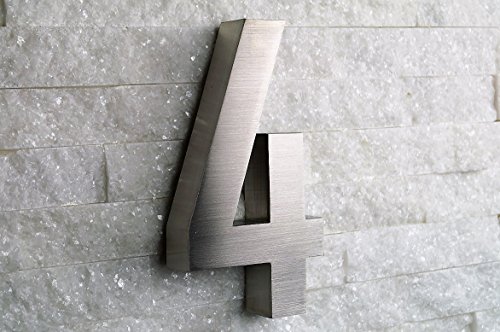 3D Hausnummer 4 Edelstahl rostfrei witterungsbeständig 3D Effekt in 20cm Höhe und 3cm Tiefe aus gebürstetem Edelstahl V2A inkl. Montagematerial erhältlich:0 1 2 3 4 5 6 7 8 9 a b c d von Fairpreis-Design