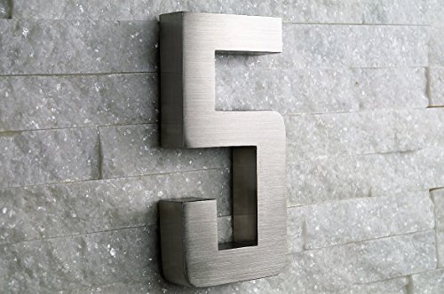 3D Hausnummer 5 Edelstahl rostfrei witterungsbeständig 3D Effekt in 20cm Höhe und 3cm Tiefe aus gebürstetem Edelstahl V2A inkl. Montagematerial erhältlich : 0 1 2 3 4 5 6 7 8 9 a b c d von Fairpreis-Design
