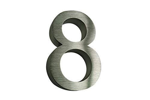 3D Hausnummer 8 Edelstahl Arial rostfrei witterungsbeständig 3D Effekt 16cm Höhe und 3cm aus gebürstetem Edelstahl V2A filigrane Schriftart erhältlich: 0 1 2 3 4 5 6 7 8 9 von Fairpreis-Design
