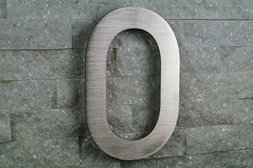 Hausnummer 0 Edelstahl V2A ITC Bauhaus Design rostfrei witterungsbeständig 20cm Höhe aus gebürstetem Edelstahl inkl. Montagematerial Alle Hausnummern erhältlich 0 1 2 3 4 5 6 7 8 9 a b c d von Fairpreis-Design