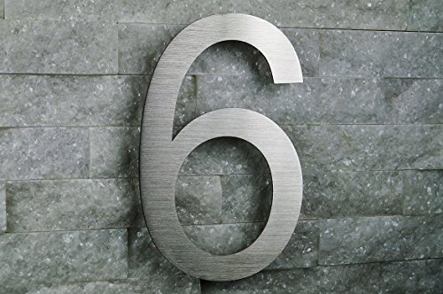 Hausnummer 6 Edelstahl V2A Arial rostfrei witterungsbeständig H20cm 200mm ALLE erhältlich 0 1 2 3 4 5 6 7 8 9 a b c d (6) von Fairpreis-Design