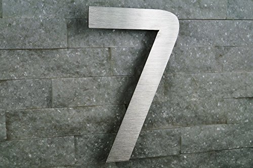 Hausnummer 7 Edelstahl V2A ITC Bauhaus Design rostfrei witterungsbeständig 20cm Höhe aus gebürstetem Edelstahl inkl. Montagematerial Alle Hausnummern erhältlich 0 1 2 3 4 5 6 7 8 9 a b c d von Fairpreis-Design